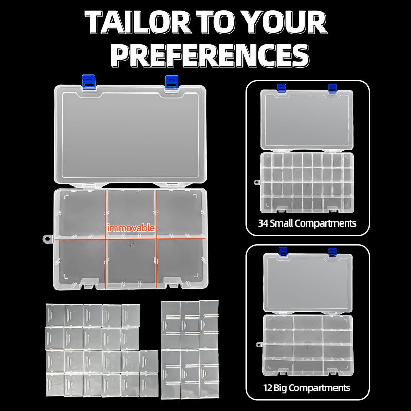 DUOFIRE Plastic Organizer Container Storage Box Adjustable Divider Removable Grid Compartment for Jewelry Beads Earring Container Tool Fishing Hook Small Accessories(34 Grids, White X 4) - Image 5